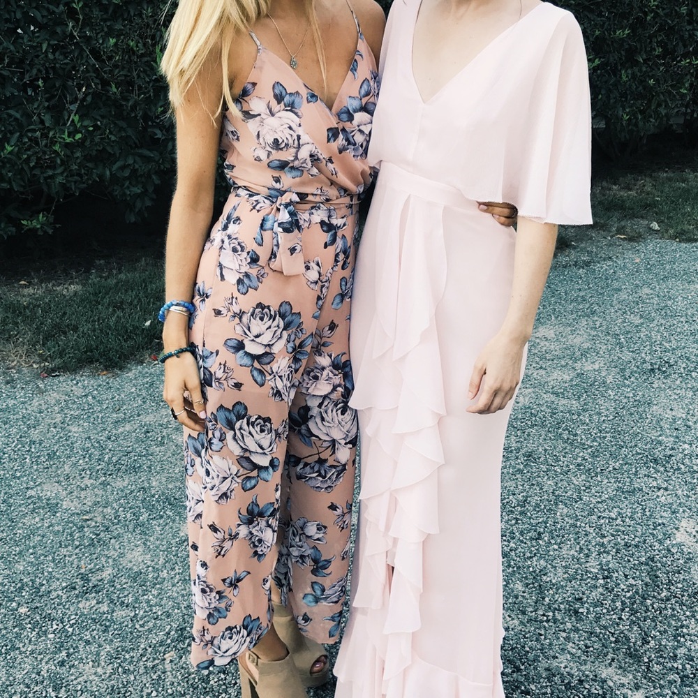 Pink floral cropped pantsuit